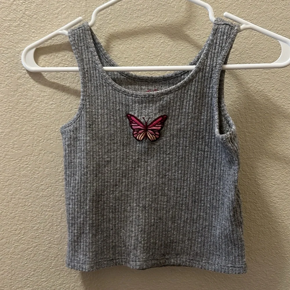 Justice Girls Gray Butterfly Embroidered Cardigan 2-Piece Set Girls Size S (7/8)